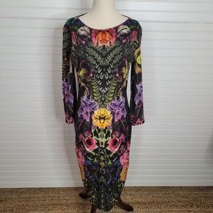 Roberto Cavalli Floral Leopard Print Long Sleeve Wool Bodycon Dress 46